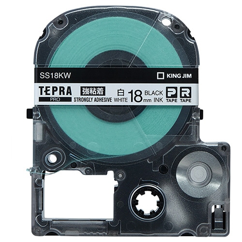 キングジム テプラ PRO テープカートリッジ 強粘着 18mm 白/黒文字 SS18KW 1個（ご注文単位1個）【直送品】
