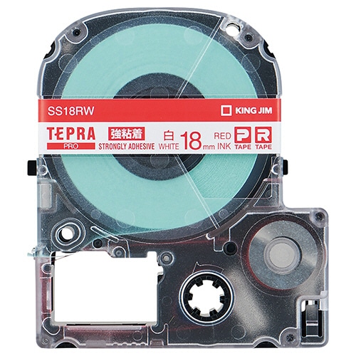キングジム テプラ PRO テープカートリッジ 強粘着 18mm 白/赤文字 SS18RW 1個（ご注文単位1個）【直送品】