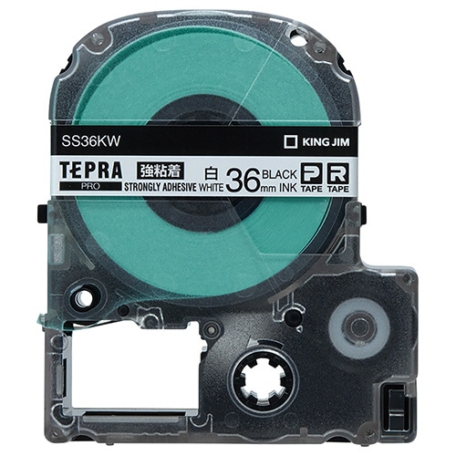 キングジム テプラ PRO テープカートリッジ 強粘着 36mm 白/黒文字 SS36KW 1個（ご注文単位1個）【直送品】