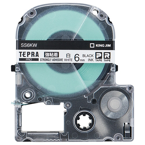 キングジム テプラ PRO テープカートリッジ 強粘着 6mm 白/黒文字 SS6KW 1個（ご注文単位1個）【直送品】
