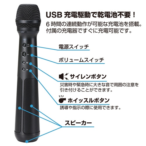 キングジム マイク型拡声器 スピーカー付きマイク SPMC10クロ 1本(ご注文単位1本)【直送品】