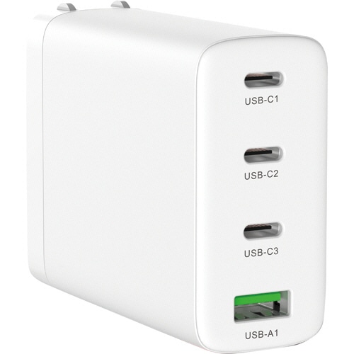 ハイディスク GaN採用ACチャージャー PD対応 Type-C/3ポート Type-A/1ポート ML-PDUS4PG100WH 1個(ご注文単位1個)【直送品】