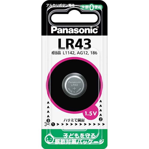 パナソニック アルカリボタン電池 1.5V LR43P 1個（ご注文単位1個）【直送品】