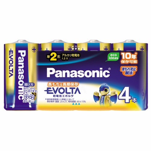 パナソニック アルカリ乾電池 エボルタ 単2形 LR14EJ/4SW 4本/袋（ご注文単位1袋）【直送品】