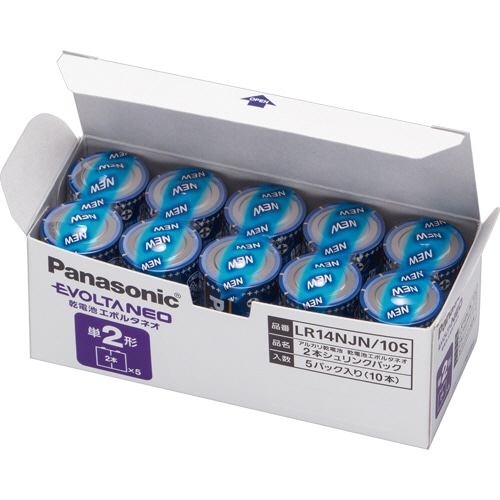 パナソニック アルカリ乾電池 エボルタNEO 単2形 LR14NJN/10S 10本/箱（ご注文単位1箱）【直送品】