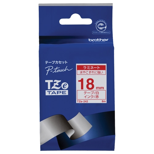 ブラザー ピータッチ TZeテープ ラミネートテープ 18mm 白/赤文字 TZE-242 1個（ご注文単位1個）【直送品】