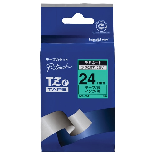 ブラザー ピータッチ TZeテープ ラミネートテープ 24mm 緑/黒文字 TZE-751 1個(ご注文単位1個)【直送品】