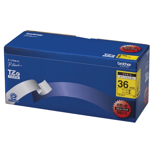 ブラザー ピータッチ TZeテープ ラミネートテープ 36mm 黄/黒文字 業務用パック TZE-661V 5個/袋(ご注文単位1袋)【直送品】