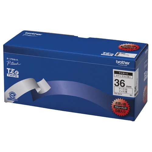 ブラザー ピータッチ TZeテープ ラミネートテープ 36mm 白/黒文字 業務用パック TZE-261V 5個/袋(ご注文単位1袋)【直送品】