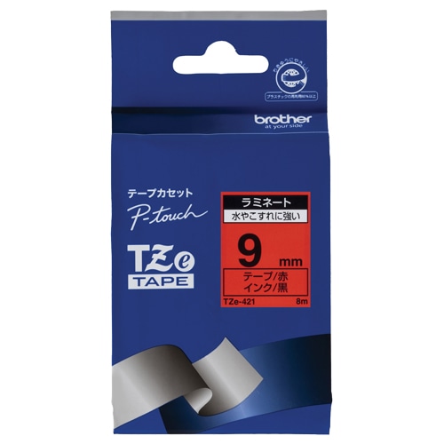 ブラザー ピータッチ TZeテープ ラミネートテープ 9mm 赤/黒文字 TZE-421 1個(ご注文単位1個)【直送品】