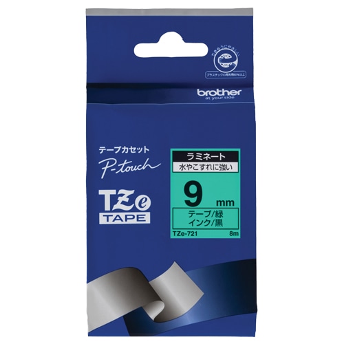 ブラザー ピータッチ TZeテープ ラミネートテープ 9mm 緑/黒文字 TZE-721 1個(ご注文単位1個)【直送品】