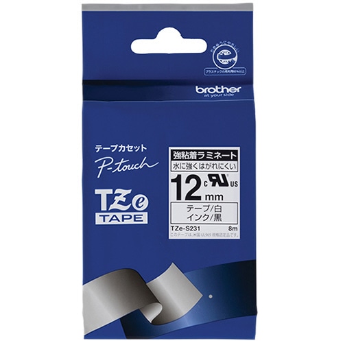 ブラザー ピータッチ TZeテープ 強粘着ラミネートテープ 12mm 白/黒文字 TZE-S231 1個(ご注文単位1個)【直送品】