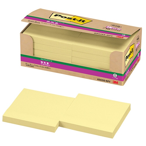 3M ポスト・イット エコノパック 強粘着ノート 75×75mm イエロー 6541SS-RPY 10冊/袋(ご注文単位1袋)【直送品】