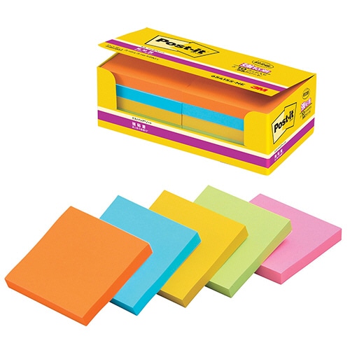 3M ポスト・イット エコノパック 強粘着ノート 75×75mm ネオンカラー5色 6541SS-NE 10冊/袋(ご注文単位1袋)【直送品】