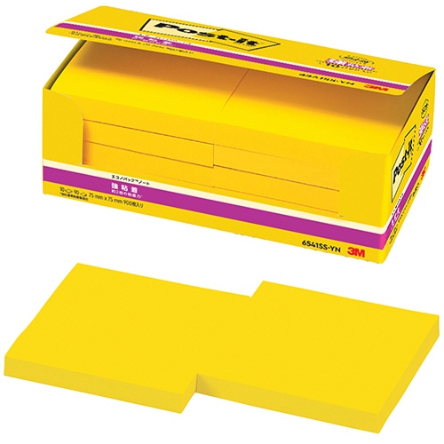 3M ポスト・イット エコノパック 強粘着ノート 75×75mm ビビットイエロー 6541SS-YN 10冊/袋(ご注文単位1袋)【直送品】