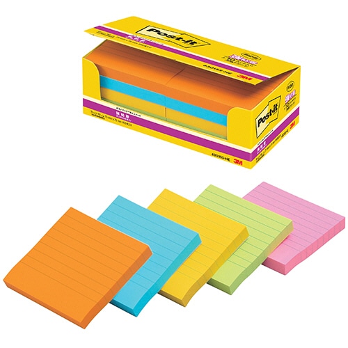 3M ポスト・イット エコノパック 強粘着ノート ラインノート 75×75mm ネオンカラー5色 6301SS-NE 10冊/袋(ご注文単位1袋)【直送品】
