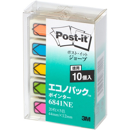 3M ポスト・イット ジョーブ エコノパック ポインター 44×12mm 20枚×5色 10枚 6841NE 2袋/セット（ご注文単位1セット）【直送品】