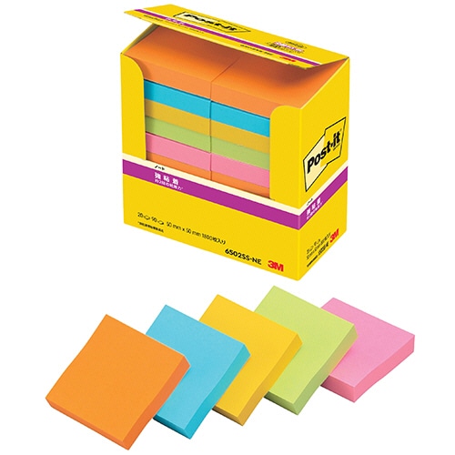 3M ポスト・イット パワーパック 強粘着ノート 50×50mm ネオンカラー5色 6502SS-NE 20冊/袋(ご注文単位1袋)【直送品】