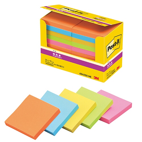 3M ポスト・イット パワーパック 強粘着ノート 75×75mm ネオンカラー5色 6542SS-NE 20冊/袋(ご注文単位1袋)【直送品】