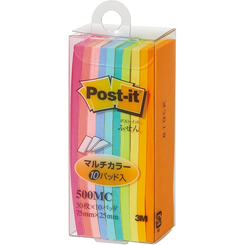 3M ポスト・イット ふせん マルチカラー 75×25mm 10色 500MC 10冊/袋（ご注文単位1袋）【直送品】