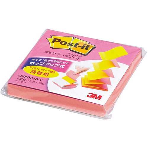 3M ポスト・イット ポップアップノート 詰替用 75×75mm ツインカラー(グアバ/ビビットイエロー) 654POP-RVY 1冊(ご注文単位1冊)【直送品】