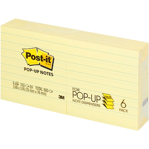 3M ポスト・イット ポップアップノート 詰替用 76×76mm イエロー罫線入 R335 6冊/袋(ご注文単位1袋)【直送品】
