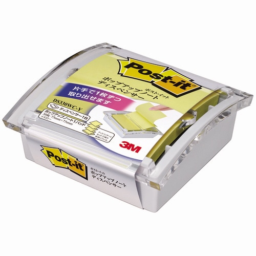 3M ポスト・イット ポップアップノート 卓上ディスペンサー 75×75mm ホワイト・クリアトップ リフィル1冊付 DS330WC-Y 1セット(ご注文単位1セット)【直送品】