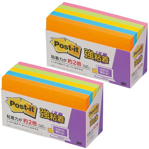 3M ポスト・イット 強粘着ノート 75×127mm ネオンカラー5色 655-5SSAN 5冊 2個/袋(ご注文単位1袋)【直送品】