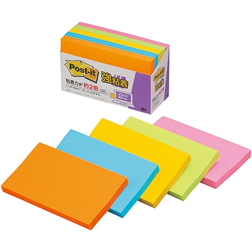 3M ポスト・イット 強粘着ノート 75×127mm ネオンカラー5色 655-5SSAN 5冊/袋(ご注文単位1袋)【直送品】