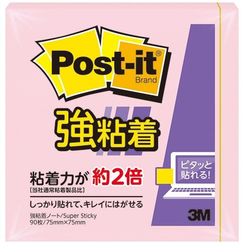 3M ポスト・イット 強粘着ノート パステルカラー 75×75mm ピンク 654SS-RPP 1冊(ご注文単位1冊)【直送品】