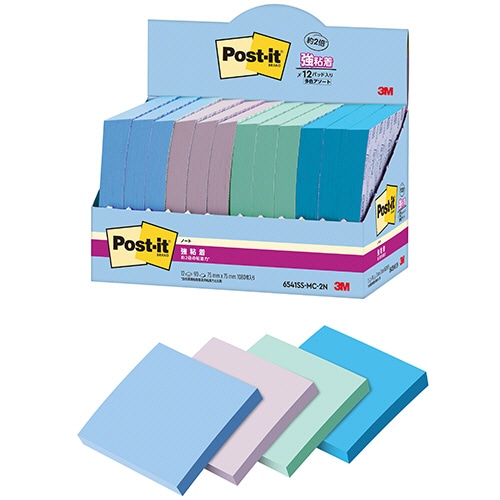 3M ポスト・イット 強粘着ノート マルチカラー2 75×75mm 4色 6541SS-MC-2N 12冊/袋(ご注文単位1袋)【直送品】