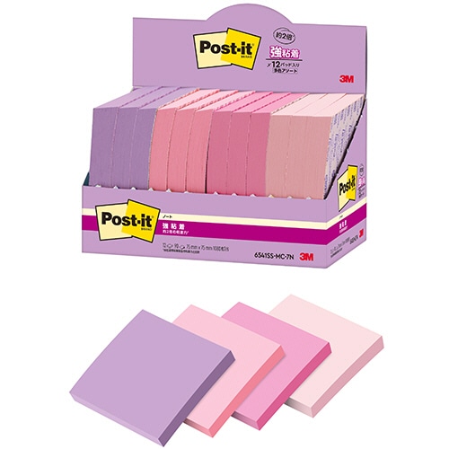3M ポスト・イット 強粘着ノート マルチカラー7 75×75mm 4色 6541SS-MC-7N 12冊/袋(ご注文単位1袋)【直送品】