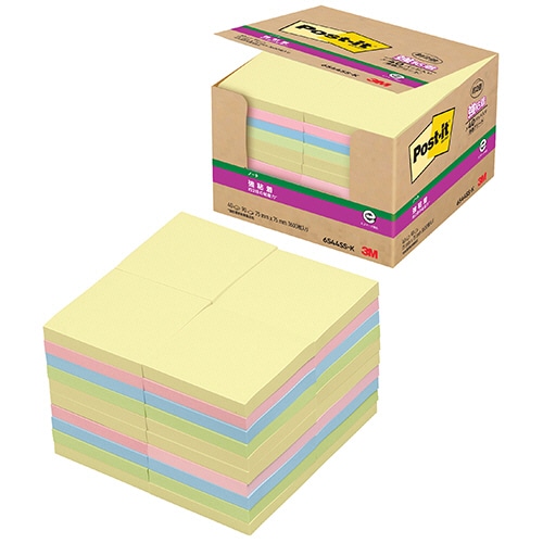 3M ポスト・イット 強粘着ノート 業務用パック 75×75mm パステルカラー 4色 6544SS-K 40冊/袋(ご注文単位1袋)【直送品】