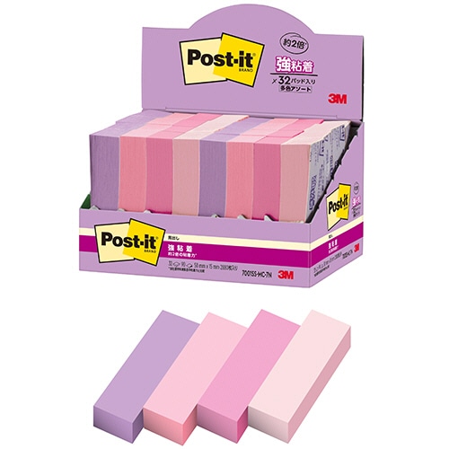 3M ポスト・イット 強粘着見出し マルチカラー7 50×15mm 4色 7001SS-MC-7N 32冊/袋（ご注文単位1袋）【直送品】