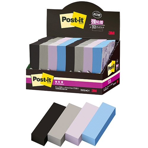 3M ポスト・イット 強粘着見出し マルチカラー9 50×15mm 4色 7001SS-MC-9 32冊/袋（ご注文単位1袋）【直送品】