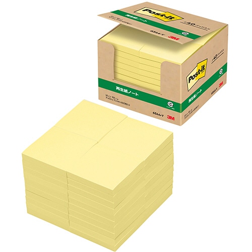 3M ポスト・イット 業務用パック ノート 再生紙 75×75mm イエロー 6544-Y 40冊/袋(ご注文単位1袋)【直送品】
