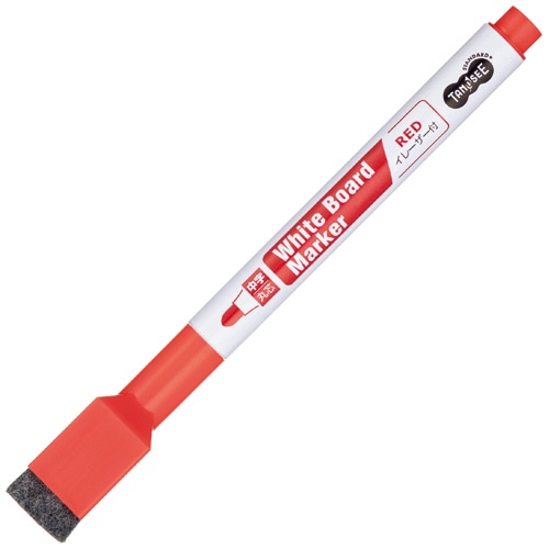 TANOSEE イレーザー付ホワイトボードマーカー 中字・丸芯 赤 1本（ご注文単位1本）【直送品】