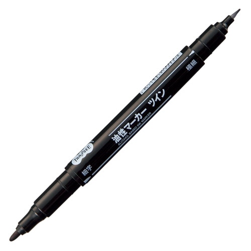 TANOSEE キャップ式油性マーカー ツイン 細字＋極細 黒 1本（ご注文単位1本）【直送品】