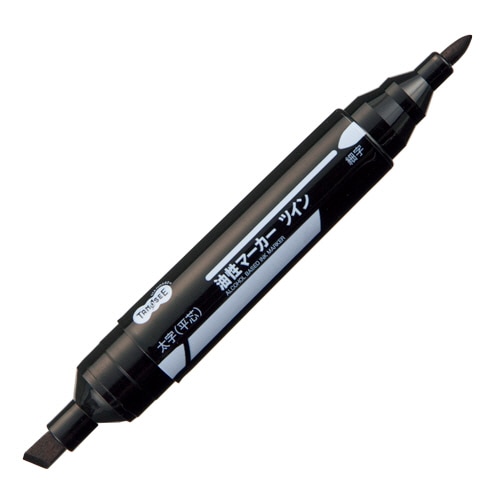 TANOSEE キャップ式油性マーカー ツイン 太字+細字 黒 1本(ご注文単位1本)【直送品】