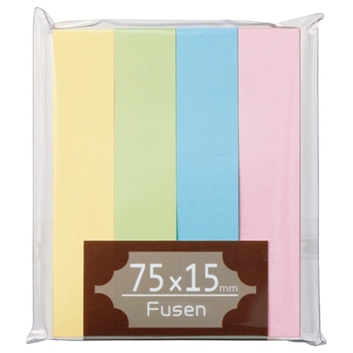 TANOSEE ふせん 75×15mm パステルアソート 4冊/袋（ご注文単位1袋）【直送品】