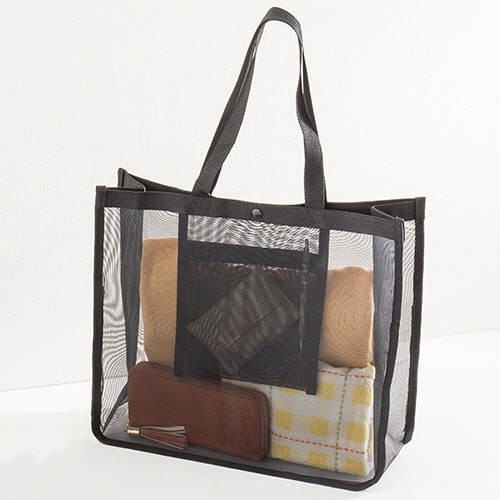 TANOSEE メッシュバッグ A4ワイド 黒 10枚/袋(ご注文単位1袋)【直送品】