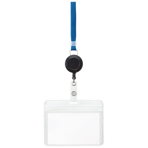 TANOSEE リール式吊下げ名札 防水チャック付 青 1個（ご注文単位1個）【直送品】