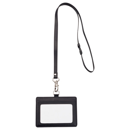 TANOSEE 合皮製ネームカードホルダー ヨコ型 ストラップ付 ブラック 1個（ご注文単位1個）【直送品】