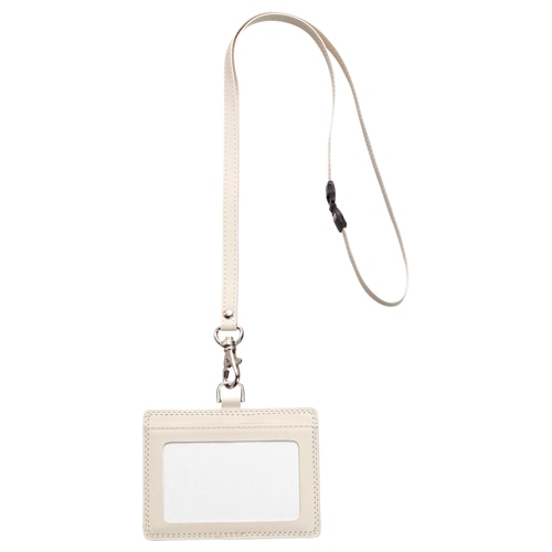 TANOSEE 合皮製ネームカードホルダー ヨコ型 ストラップ付 ホワイト 1個（ご注文単位1個）【直送品】