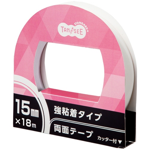 TANOSEE 両面テープ 強粘着タイプ カッター付 15mm×18m 10巻/セット(ご注文単位1セット)【直送品】