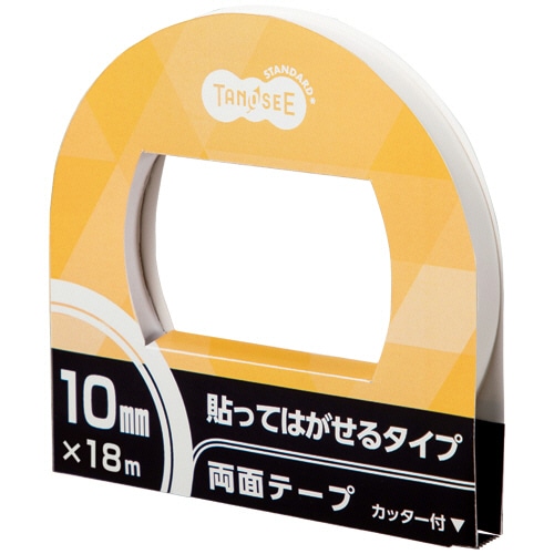 TANOSEE 両面テープ 貼ってはがせるタイプ カッター付 10mm×18m 10巻/セット(ご注文単位1セット)【直送品】