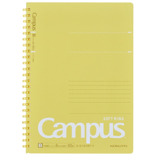 コクヨ キャンパス ソフトリングノート(ドット入り罫線 カットオフ) A5 B罫 50枚 イエロー ス-S131BT-Y 5冊/セット（ご注文単位1セット）【直送品】
