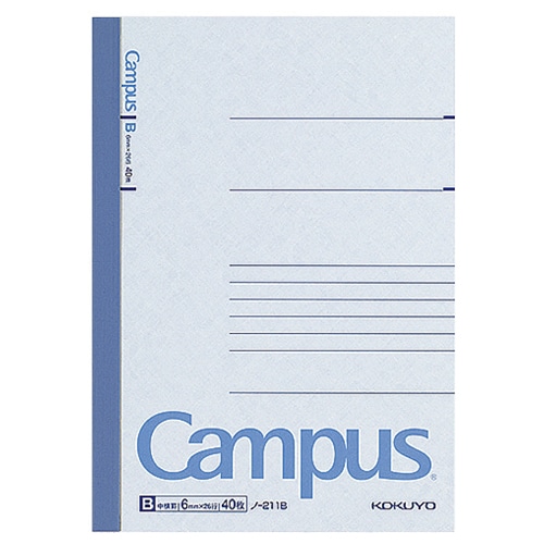 コクヨ キャンパスノート(中横罫) B6 B罫 40枚 ノ-211B 20冊/セット(ご注文単位1セット)【直送品】