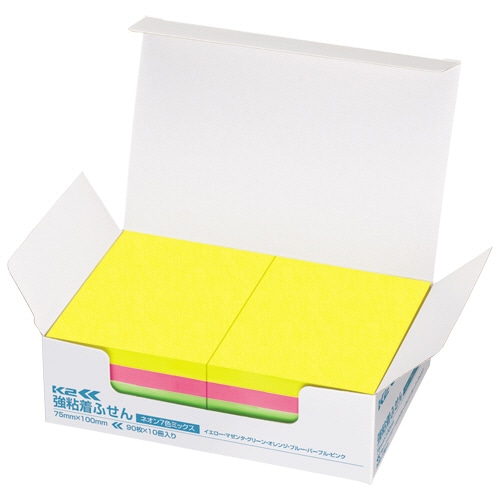 コクヨ 強粘着ふせん<K2> 75×100mm ネオンカラー7色 K2メ-KN75100X10 10冊/袋(ご注文単位1袋)【直送品】