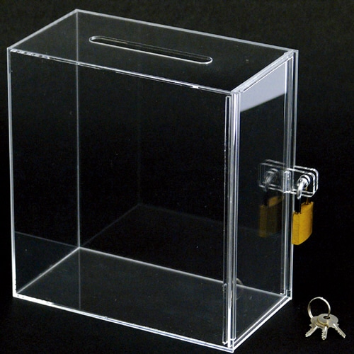 スーパーメイト 募金箱 アクリル製 W150×D80×H160mm BK-1 1個(ご注文単位1個)【直送品】